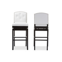 Baxton Studio BBT5220-White Stool Ginaro Leather Button-tufted Upholstered Swivel Bar Stool Set of 2